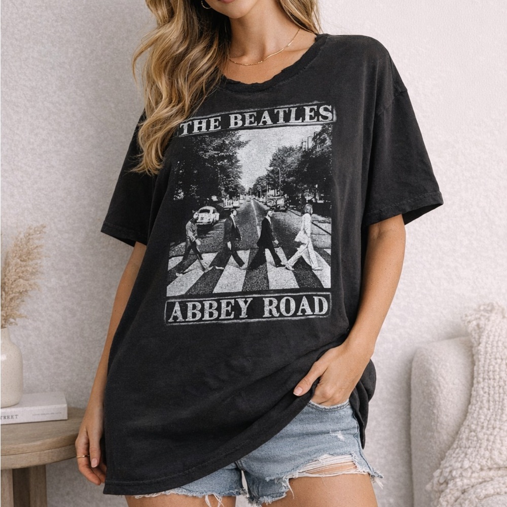 The Beatles Abbey Road Graphic Tee XL Distressed Vintage Style Band Shirt Black